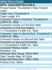 StarTech A40G2MBTB4CABLE 6ft (2m) Active Thunderbolt 4 Cable, 40Gbps - Black