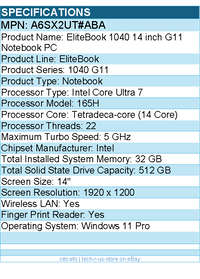 HP A6SX2UT#ABA EliteBook 1040 G11 14" Touchscreen Notebook - Intel Core Ultra 7
