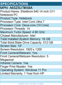 HP A6SZ5UT#ABA EliteBook 840 G11 14" Notebook - WUXGA - Intel Core Ultra 7
