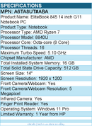 HP A6TA8UT#ABA EliteBook 845 G11 14" Touchscreen Notebook - AMD Ryzen 7