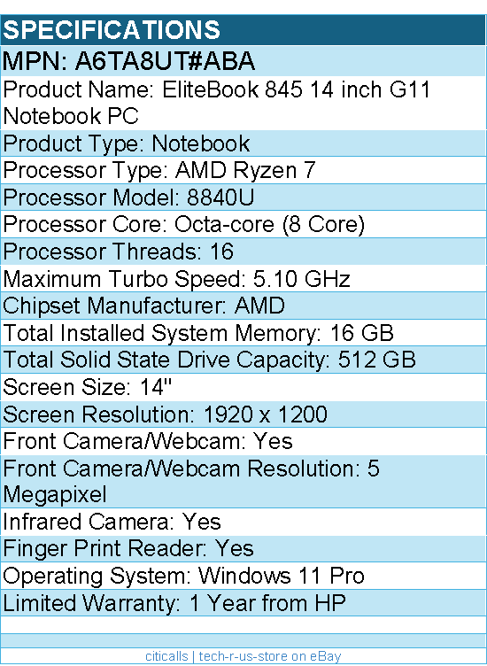 HP A6TA8UT#ABA EliteBook 845 G11 14" Touchscreen Notebook - AMD Ryzen 7