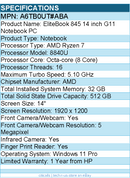 HP A6TB0UT#ABA EliteBook 845 G11 14" Notebook - WUXGA - AMD Ryzen 7 8840U