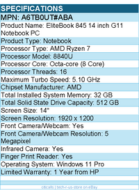 HP A6TB0UT#ABA EliteBook 845 G11 14" Notebook - WUXGA - AMD Ryzen 7 8840U