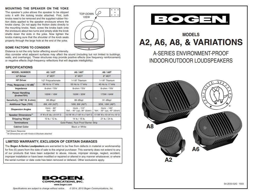 Bogen A6T A6TBLK All-Weather Loudspeaker Woofer Black 70V 32W Metal Allow MDT