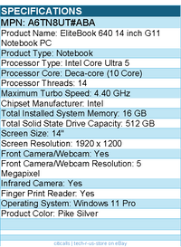 HP A6TN8UT#ABA EliteBook 640 G11 14" Notebook - WUXGA - Intel Core Ultra 5 135U