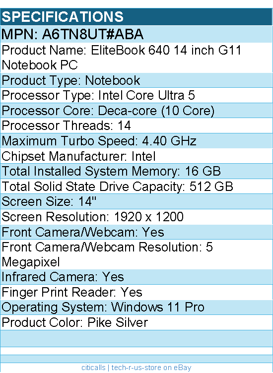 HP A6TN8UT#ABA EliteBook 640 G11 14" Notebook - WUXGA - Intel Core Ultra 5 135U
