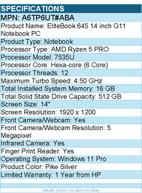 HP A6TP6UT#ABA EliteBook 645 G11 14" Notebook - WUXGA - AMD Ryzen 5 PRO 7535U