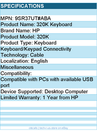 HP 9SR37UT#ABA 320K Keyboard -Cable Connectivity -English -For Desktop Computer