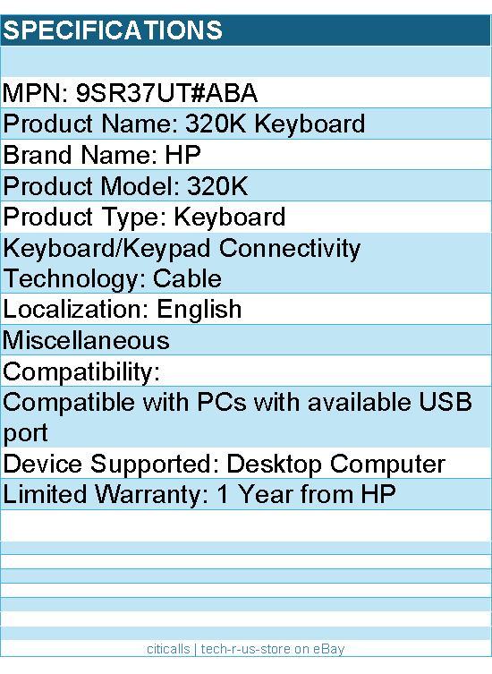HP 9SR37UT#ABA 320K Keyboard -Cable Connectivity -English -For Desktop Computer