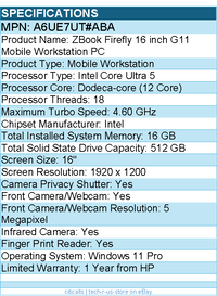 HP A6UE7UT#ABA ZBook Firefly G11 16" Mobile Workstation - Intel Core Ultra 5