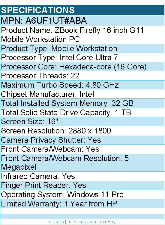 HP A6UF1UT#ABA ZBook Firefly G11 16" Mobile Workstation - Intel Core Ultra 7