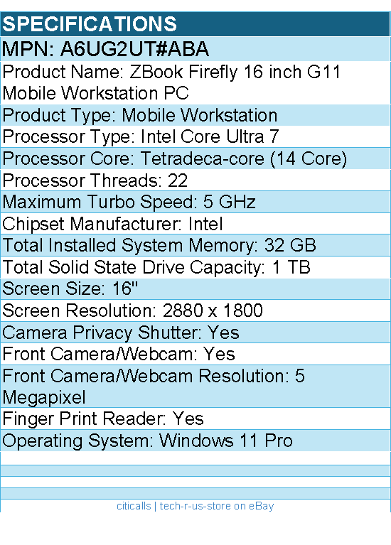 HP A6UG2UT#ABA ZBook Firefly G11 16" Mobile Workstation - Intel Core Ultra 7