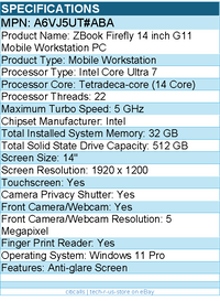 HP A6VJ5UT#ABA ZBook Firefly G11 14" Touchscreen Mobile Workstation