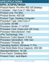 HP A70P9UT#ABA Pro Mini 400 G9 Desktop Computer - Intel Core i7 14th Gen