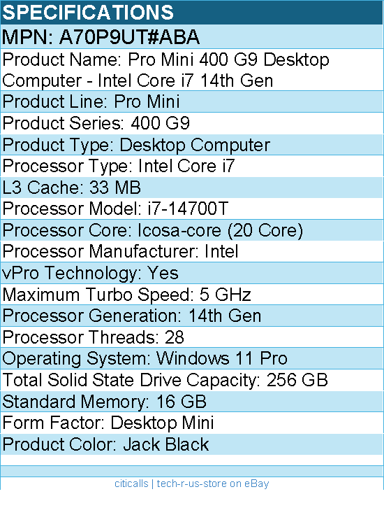 HP A70P9UT#ABA Pro Mini 400 G9 Desktop Computer - Intel Core i7 14th Gen