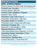 HP A70PDUT#ABA Pro Mini 400 G9 Desktop Computer - Intel Core i7 14th