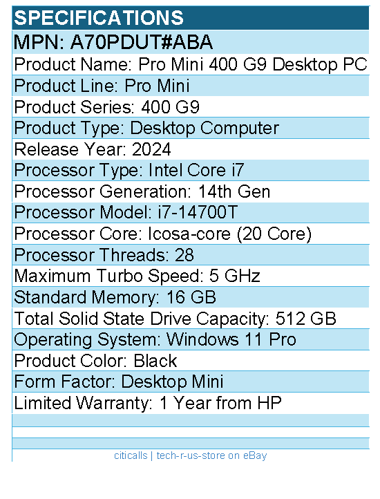 HP A70PDUT#ABA Pro Mini 400 G9 Desktop Computer - Intel Core i7 14th