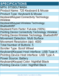 HP 9T5B0UT#ABA 725 Keyboard & Mouse - Bluetooth/RF - Nightfall Black
