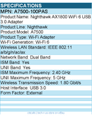 Netgear A7500-100PAS Nighthawk IEEE 802.11 a/b/g/n/ac/ax Dual Band Wi-Fi Adapter