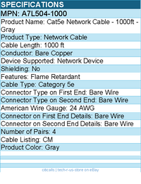 Belkin A7L504-1000 Cat5e Network Cable - 1000ft - Flame Retardant - Gray