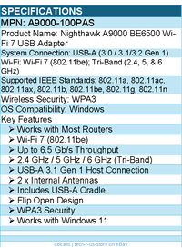Netgear A9000-100PAS Nighthawk A9000 BE6500 Wi-Fi 7 USB Adapter