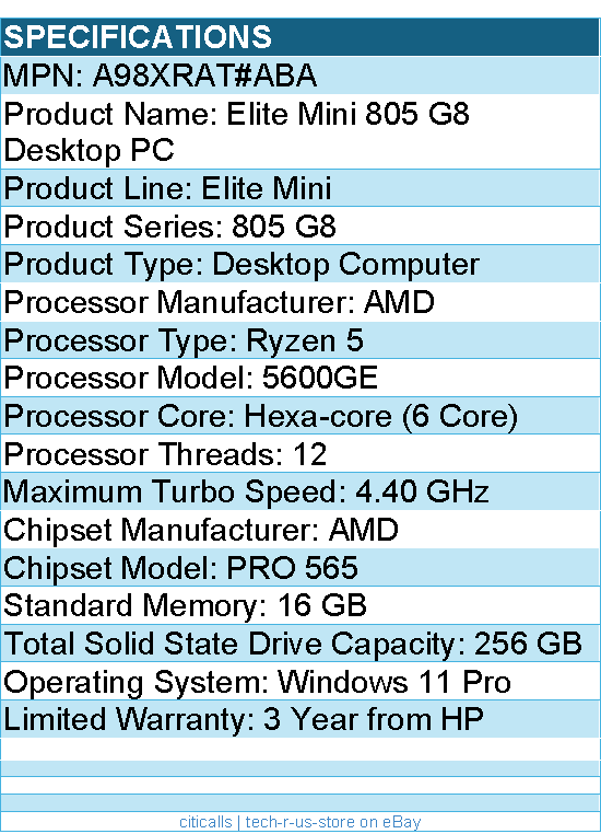 HP A98XRAT#ABA Elite Mini 805 G8 Desktop Computer - AMD Ryzen 5 5600GE