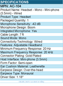 Cyber Acoustics AC-104 Headset - Mono - Mini-phone (3.5mm) - Wired - 7 ft