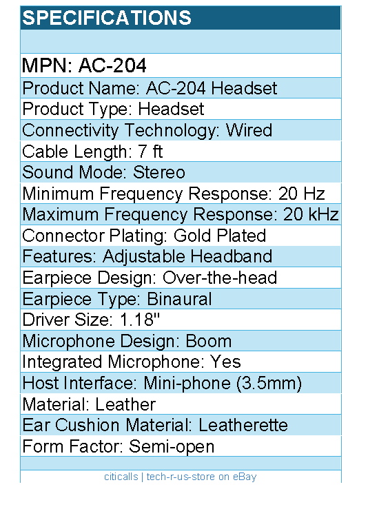 Cyber Acoustics AC-204 Headset - Stereo - Wired - 20 Hz to 20 kHz - 7 ft
