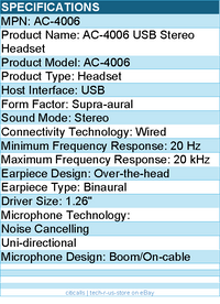 Cyber Acoustics AC-4006 USB Stereo Headset - Wired - Supra-aural