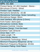 Cyber Acoustics AC-404 Headset - Stereo - Mini-phone (3.5mm) - Wired