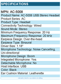 Cyber Acoustics AC-5008 USB Stereo Headset - Stereo - USB - Wired