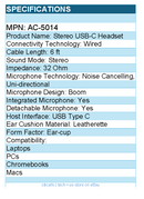 Cyber Acoustics AC-5014 Stereo USB-C Headset - Stereo - USB Type C - Wired