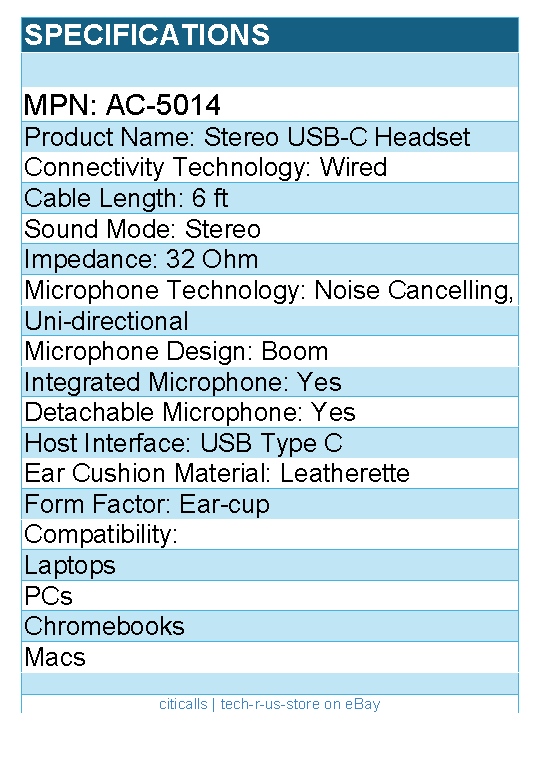 Cyber Acoustics AC-5014 Stereo USB-C Headset - Stereo - USB Type C - Wired