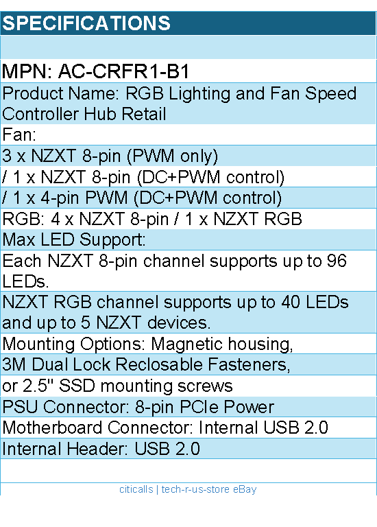 NZXT AC-CRFR1-B1 Digital RGB Lighting & Fan Speed Controller Hub Retail