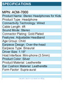 Cyber Acoustics ACM-7000 Wired Stereo Headphone for Children - Over-the-head