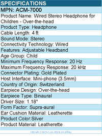 Cyber Acoustics ACM-7000 4 ft Wired Stereo Headphone for Children -Over-the-head