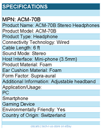 Cyber Acoustics ACM-70b Lightweight PC/Audio Stereo Headphone