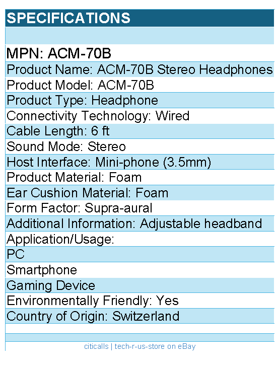 Cyber Acoustics ACM-70b Lightweight PC/Audio Stereo Headphone
