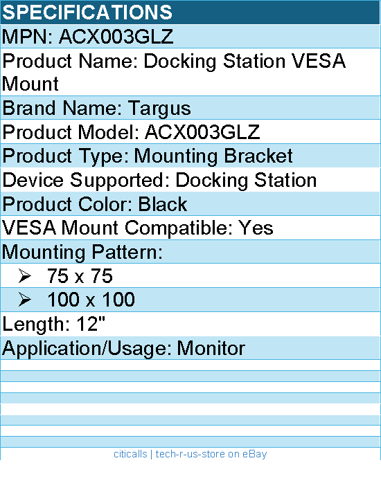 Targus ACX003GLZ Mounting Bracket for Docking Station - Black