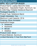 StarTech ADJ-LAPTOP-RISER Laptop Stand for Desk, Ergonomic - Adjustable Height