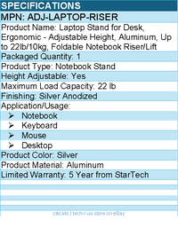 StarTech ADJ-LAPTOP-RISER Laptop Stand for Desk, Ergonomic - Adjustable Height