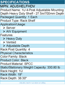 StarTech ADJSHELFHDV 1U 4-Post Adjustable Mounting Depth Heavy Duty ShelfADJSHEL