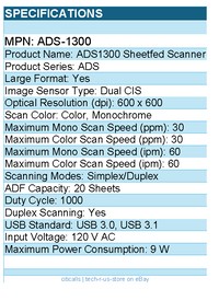 Brother ADS-1300 Large Format Sheetfed Scanner - 600 x 600 dpi Optical - White