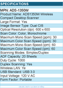 Brother ADS-1350W Large Format Sheetfed Scanner - 600 x 600 dpi Optical