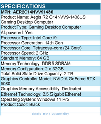 MSI AER2C14NVV91438 Gaming Desktop Computer - Intel Core i9 14th Gen