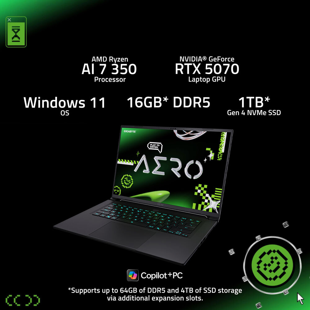 Gigabyte AERO X16 1WH93USC94AH Notebook -16 RyzenAl7 350 16G 1TB RTX5070 W11H