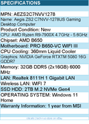MSI AEZS2C7NVV1278 Aegis ZS2 C7NVV-1278US Gaming Desktop - AMD Ryzen R9-7900X