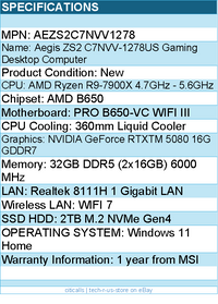 MSI AEZS2C7NVV1278 Aegis ZS2 C7NVV-1278US Gaming Desktop - AMD Ryzen R9-7900X