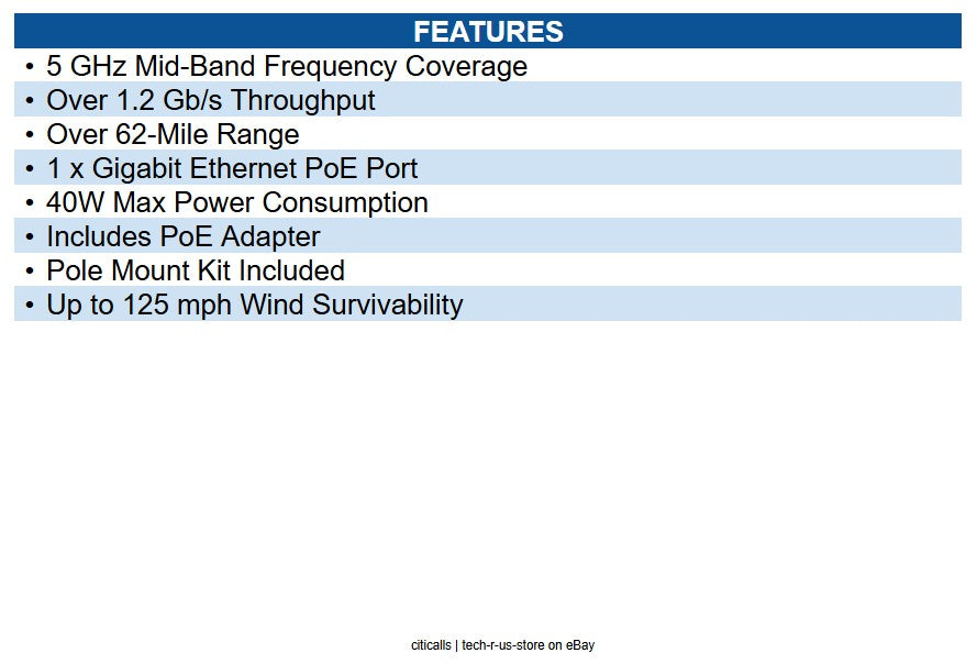 Ubiquiti AF-5(US) Airfiber5 Af5 1000 Mbit/s Wireless Bridge 62.1 Mile Maximum