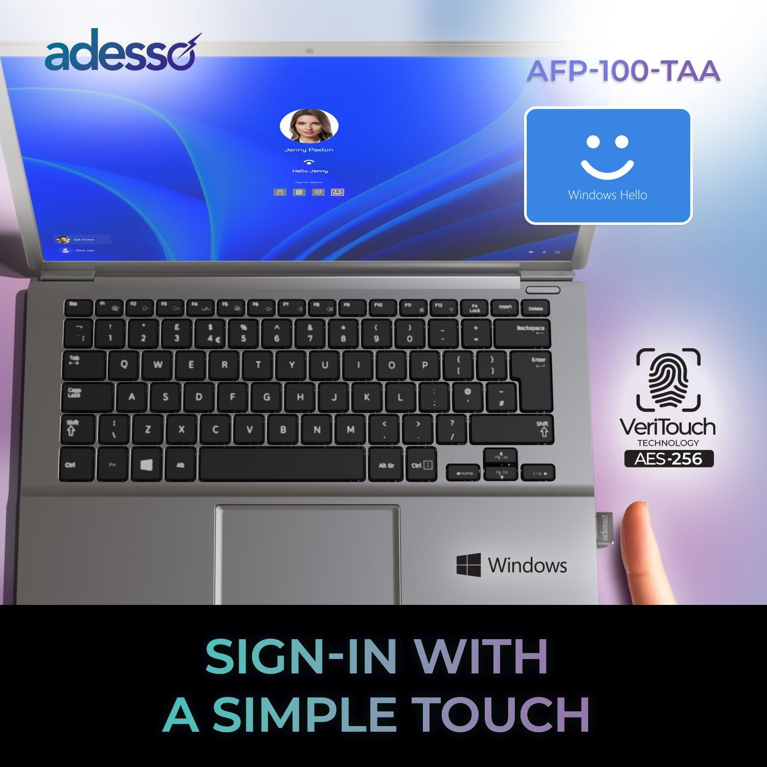 Adesso AFP-100-TAA Fingerprint Reader - USB - TAA Compliant